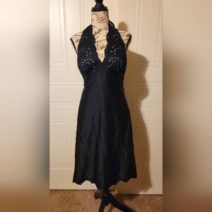 White House Black Market Black Halter Eyelet cocktail dress